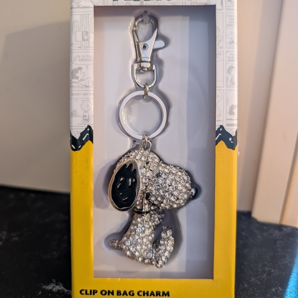 Peanuts Snoopy Silver and Black Rhinestone Bag Charm Beautiful Heavy Quality - Picture 4 of 5